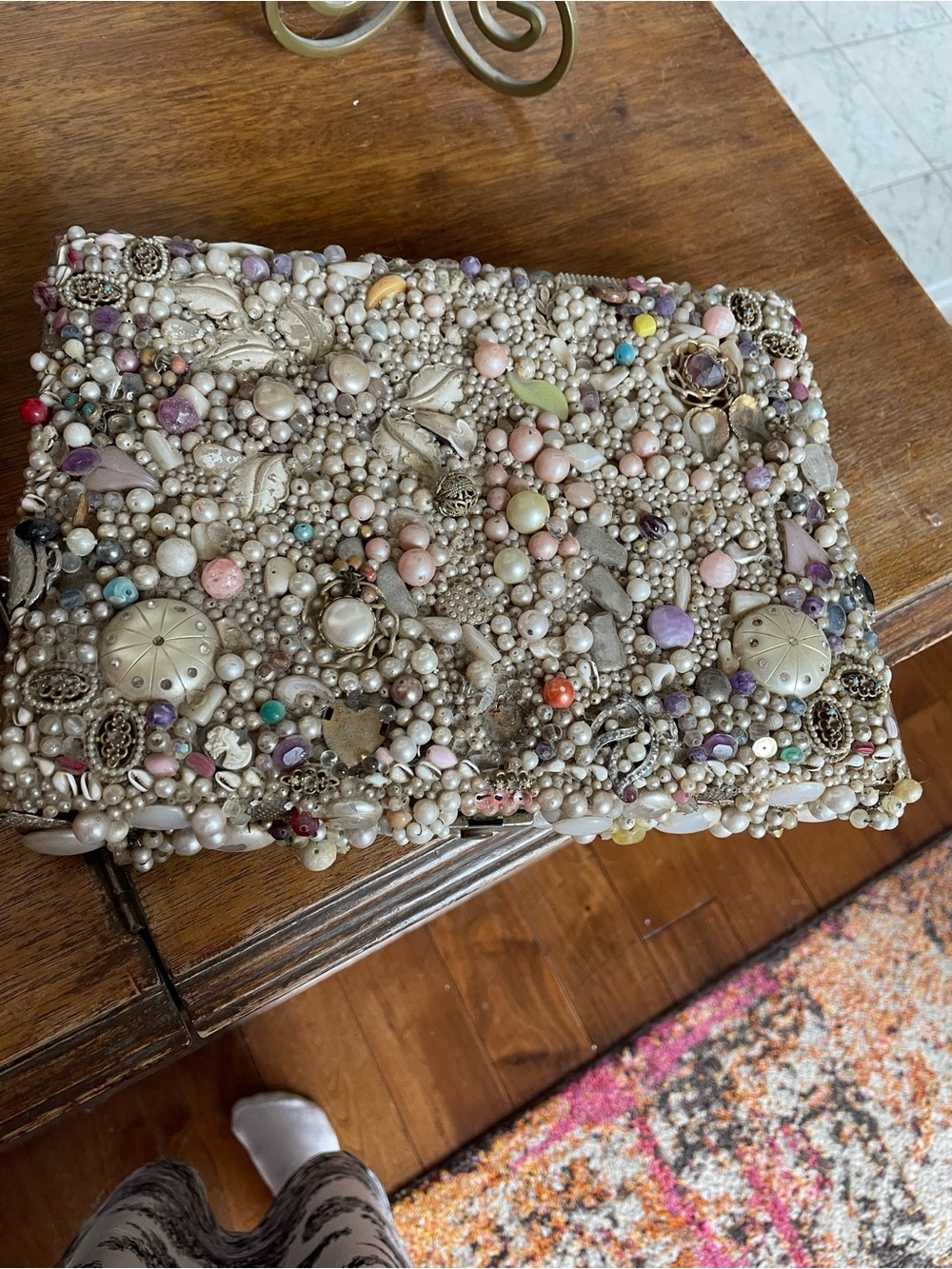 Embellished Beaded Clutch with Pastel Accents